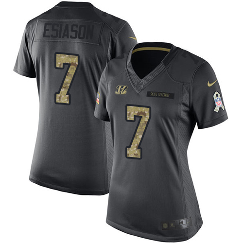 Women's Limited Boomer Esiason Nike Jersey Black - #7 2016 Salute to Service NFL Cincinnati Bengals